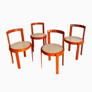Modernist Italian Orange Bentwood Dining Chairs, Set of 4