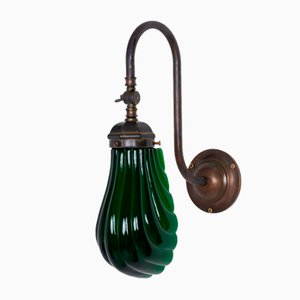 Verstellbare Vintage Art Deco Wandlampe aus grünem Glas, 1930er