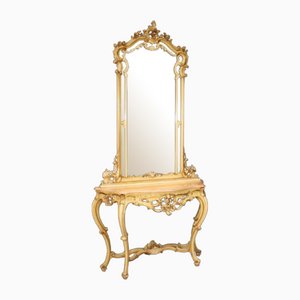 Lackierte Louis XV Konsole mit Spiegel