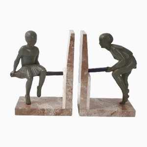 Art Deco Bookends in Bronze and Marble, France, 1930s, Set of 2
