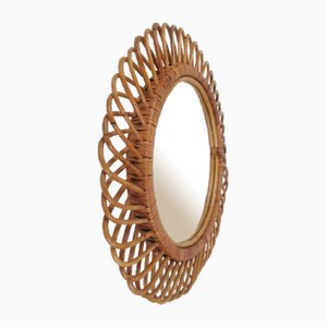 Round Rattan and Bamboo Mirror, Italy, 1960s