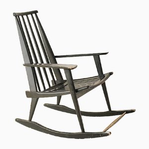 Scandinavian Rocking Chair in Black Lacquered Wood, 1960s