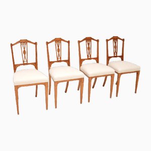 Antique Edwardian Inlaid Satin Wood Dining Chairs, Set of 4