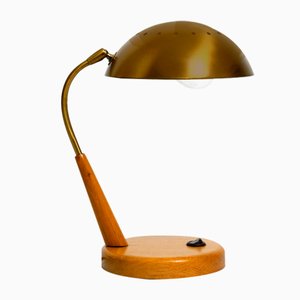 Table Lamp with Metal Shade and Oak Base from Temde, 1960s