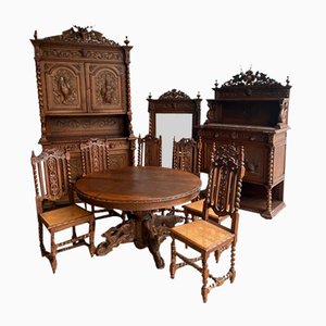 French Renaissance Style Dining Room Set, 1880s, Set of 10