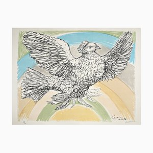 Pablo Picasso, Colombe volant / A l'Arc-en-ciel, 1952, Litografia a colori limitata