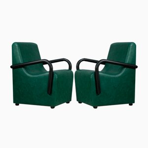 Set of Steel and Green Leatherette Chairs, France, 1980s