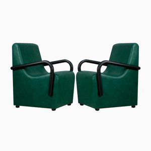 Steel and Green Leatherette Chairs, France, 1980s, Set of 2