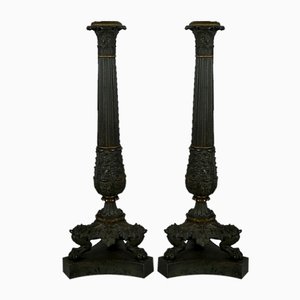 Early 19th Century Restoration Period Bronze Candlesticks, Set of 2