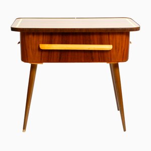 Scatola da cucito impiallacciata in teak, anni '50