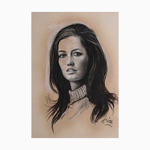 Dante Ricci, Portrait of Young Woman, 1970er, Crayon Zeichnung