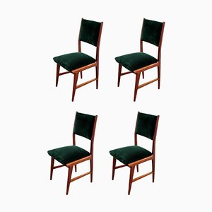 Massage Chairs and Green Velvet in Teak, 1952, Set of 4