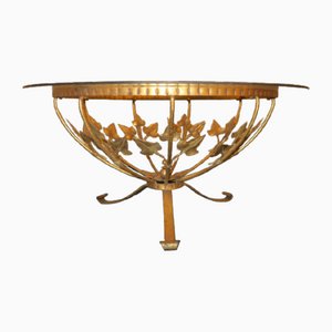 Mid-Century Round Gilt Tole and Glass Coffee Table by Hans Kögl