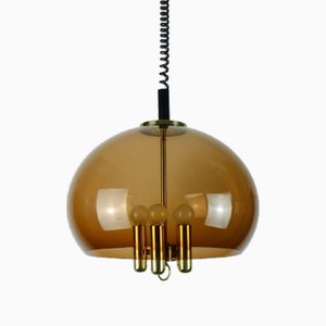 Vintage Space Age Smoky Brown Acrylic & Brass Pendant Light from Richard Essig, 1970s