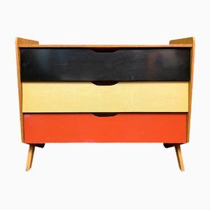 Deutscher Mid-Century Formica Schuhschrank in Rot, Gelb & Schwarz, 1950er