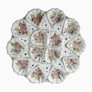 Large French Floral Oyster Platter from Moustiers Martres Tolosane, 1950s
