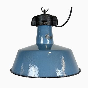 Lampe d'Usine Industrielle en Émail Bleu avec Plateau en Fonte, 1960s