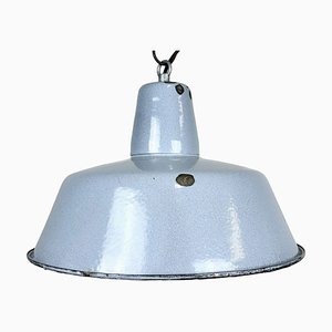 Lámpara colgante industrial de fábrica esmaltada en gris, años 60
