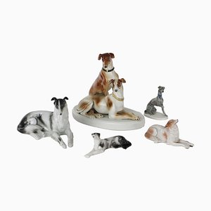 Figure di cani in porcellana, set di 5