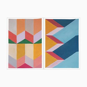 Natalia Roman, Geometric Colored Dunes Over Sky, 2022, acrilico su carta da acquerello