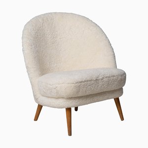 Easy Chair Scandinave en Peau de Mouton Blanche par Arne Norell