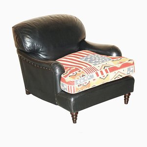 Kelim Armlehnstuhl aus schwarzem Leder mit amerikanischer Flagge von George Smith Howard & Sons