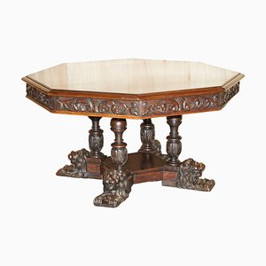 Antique Victorian Gothic Revival Hand-Carved Centre Table, 1860