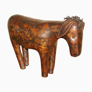 Large Omersa Donkey Stool in Brown Leather from Abercrombie & Fitch, 1940s
