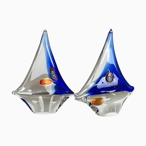 Murano Glass Sailing Boats, Italy, 1970s, Set of 2