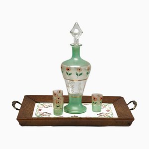 Art Nouveau Tile Tray with Carafe and Shot Glasses, 1905, Set of 5