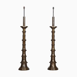 Large Country House Brass Floor Lamps, Set of 2