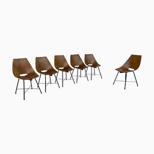 Italian Dining Room Chairs in Bended Wood and Metal by Carlo Ratti, 1950s, Set of 6