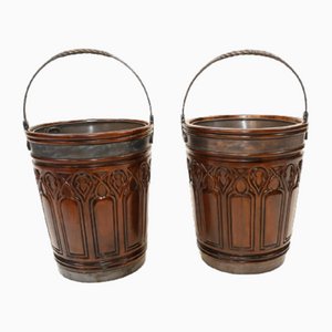 Irish Peat Buckets Gothic Mahogany Planters, Set of 2