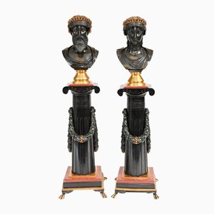 Jupiter and Juno Busts on Bronze Stands, 1820s, Set of 2