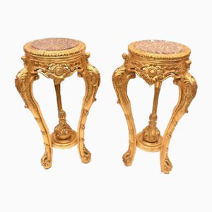 Rococo Italian Gilt Pedestal Tables, Set of 2