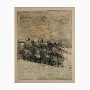 Bernard Gantner, Village In Winter, Lithograph, Framed