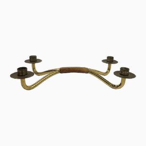 Vintage Candleholder in Brass and Leather, 1950s