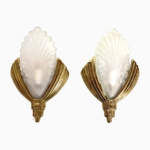 Art Deco Golden Bronze Wall Lights, 1920s, Set of 2