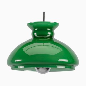 Space Age Pendant Lamp in Green Glass, 1970s