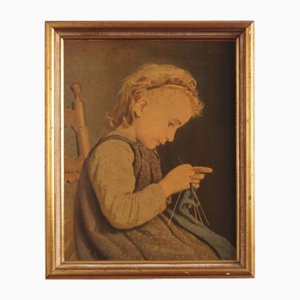 Albert Anker, The Portrait of the Girl, 19. Jahrhundert, Druck auf Karton