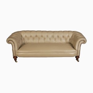 Victorian Chesterfield Sofa in Taupe Leather, 1860