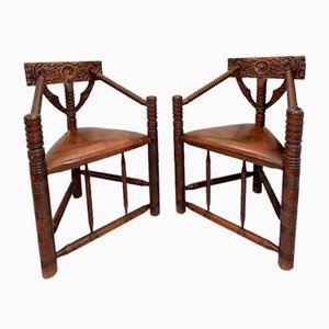 Oak with Leather Monk Chairs, Sweden, 1950s, Set of 2