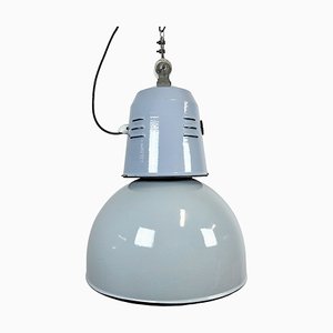 Large Industrial Italian Grey Enamel Lamp from Cariboni, 1970s