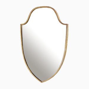 Vintage Mirror with Brass Frame in Shield Shape, 1950s