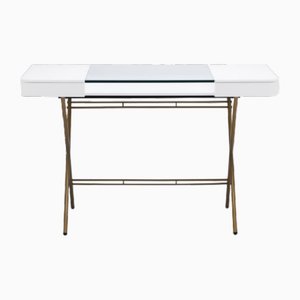 Cosimo Desk with White Mat Lacquer and Glass Top by Marco Zanuso Jr. for Adentro, 2017