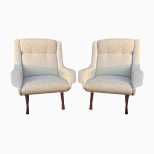 Vintage Armchairs with White Boucle Coating, 1960s, Set of 2