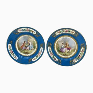 Antique French Sevres Hand Painted Cabinet Plates, 1800s, Set of 2