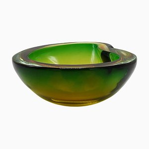 Green and Yellow Murano Glass Bowl attributed to Flavio Poli for Seguso, Italy, 1960s