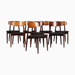 Rosewood and Tan Aniline Leather Chairs attributed to Harry Østergaard for Randers Møbelfabrik, 1970s, Set of 8