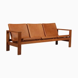 Danish Oak Aniline Leather Sofa, 1970s
